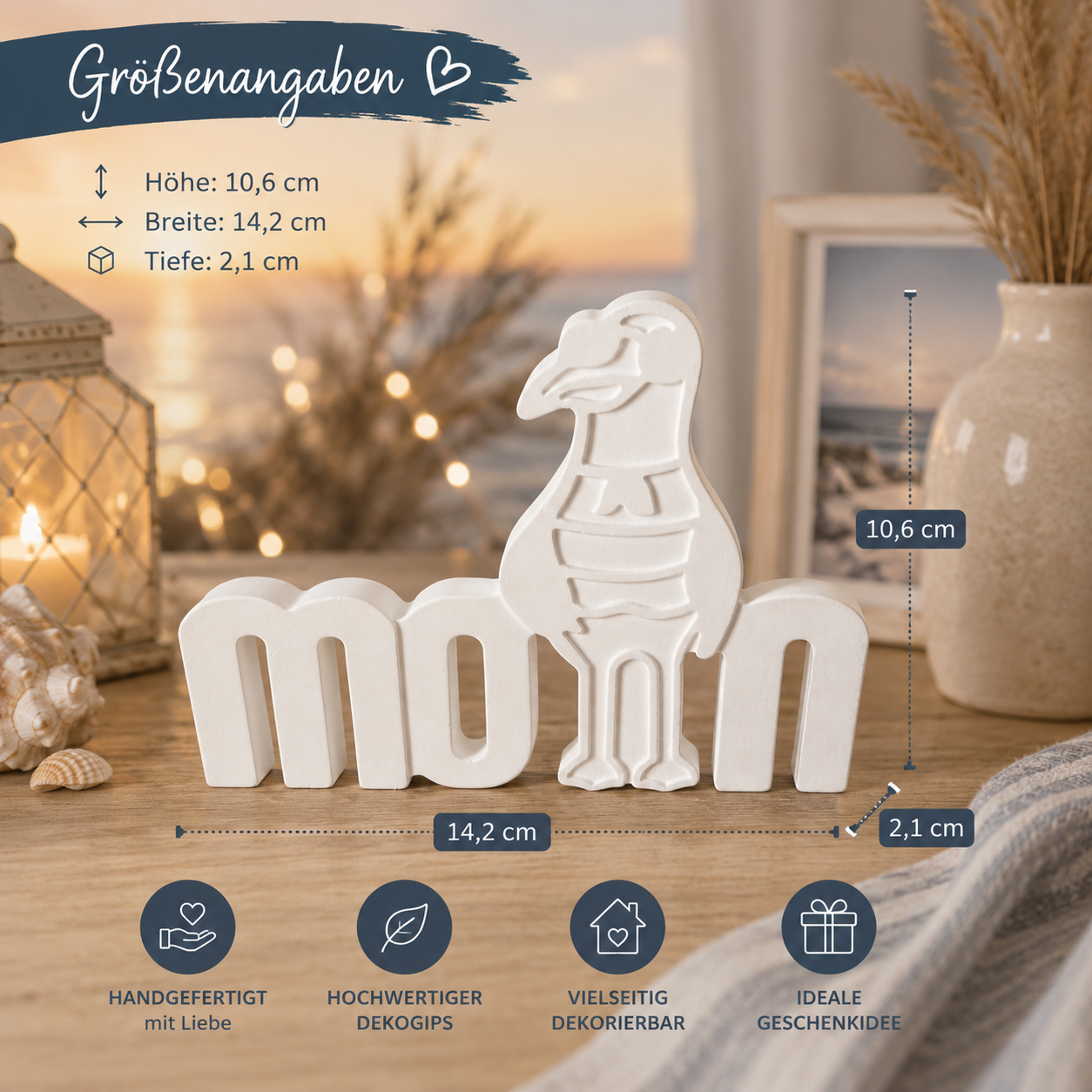 Möwe „Moin“ aus Dekogips – Maritime Deko mit nordischem Charme