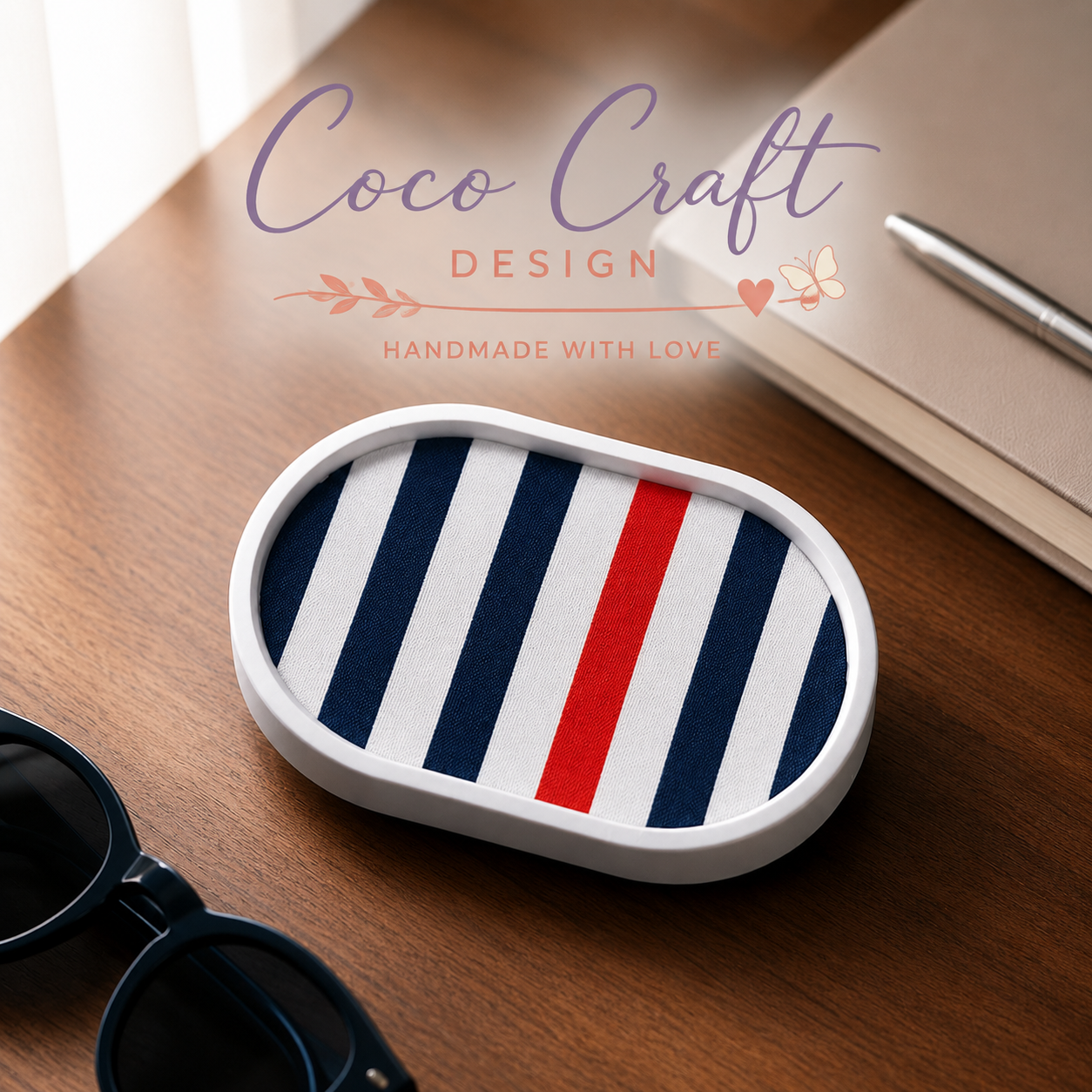 Maritime Dekoschale mit Stoffdesign oval