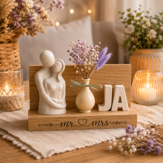 Dekoration „Mr & Mrs“ – Personalisierte Hochzeitsdeko mit Trockenblumen