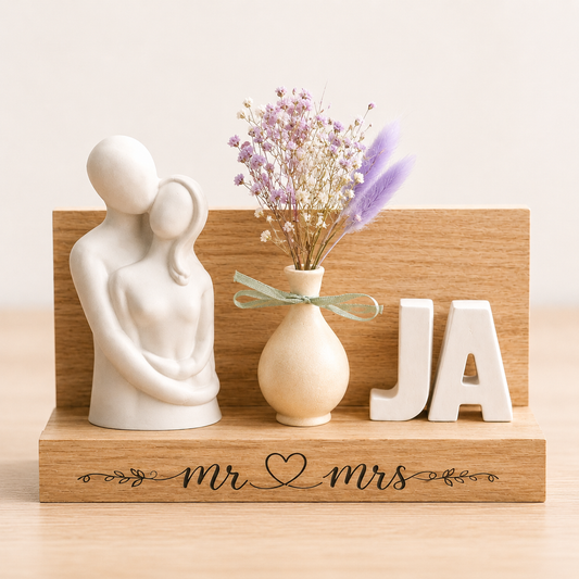 Dekoration „Mr & Mrs“ – Personalisierte Hochzeitsdeko mit Trockenblumen