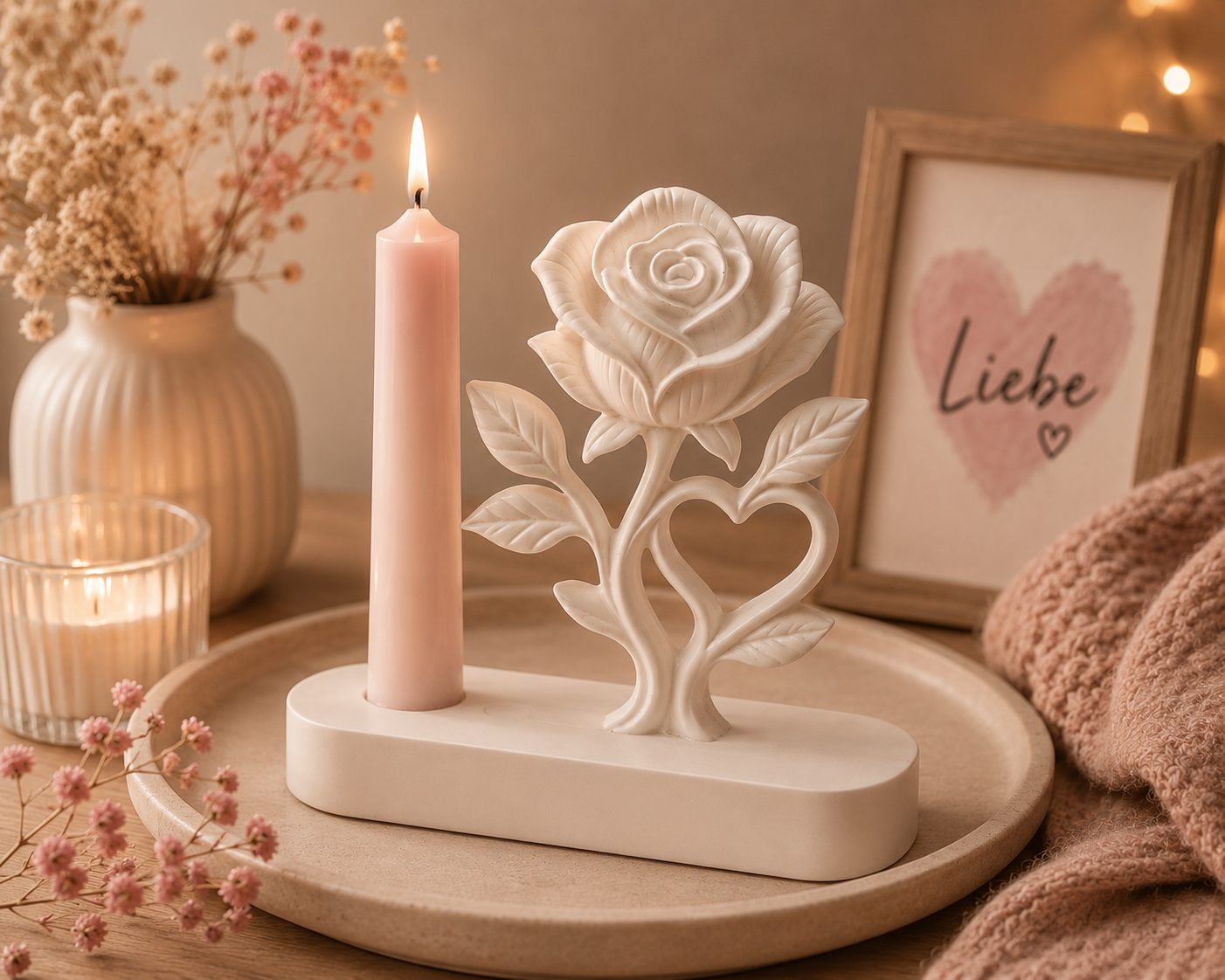 Kerzenhalter „Rose mit Herz“