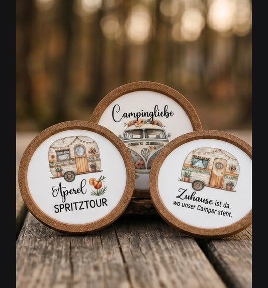 Camping-Untersetzer Set mit Sprüchen – Liebevoll gestaltete Deko für Camper & Vanlife-Fans