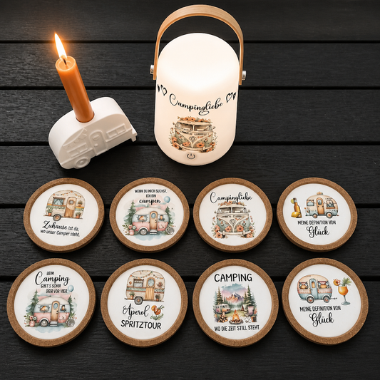 Camping-Untersetzer Set mit Sprüchen – Liebevoll gestaltete Deko für Camper & Vanlife-Fans
