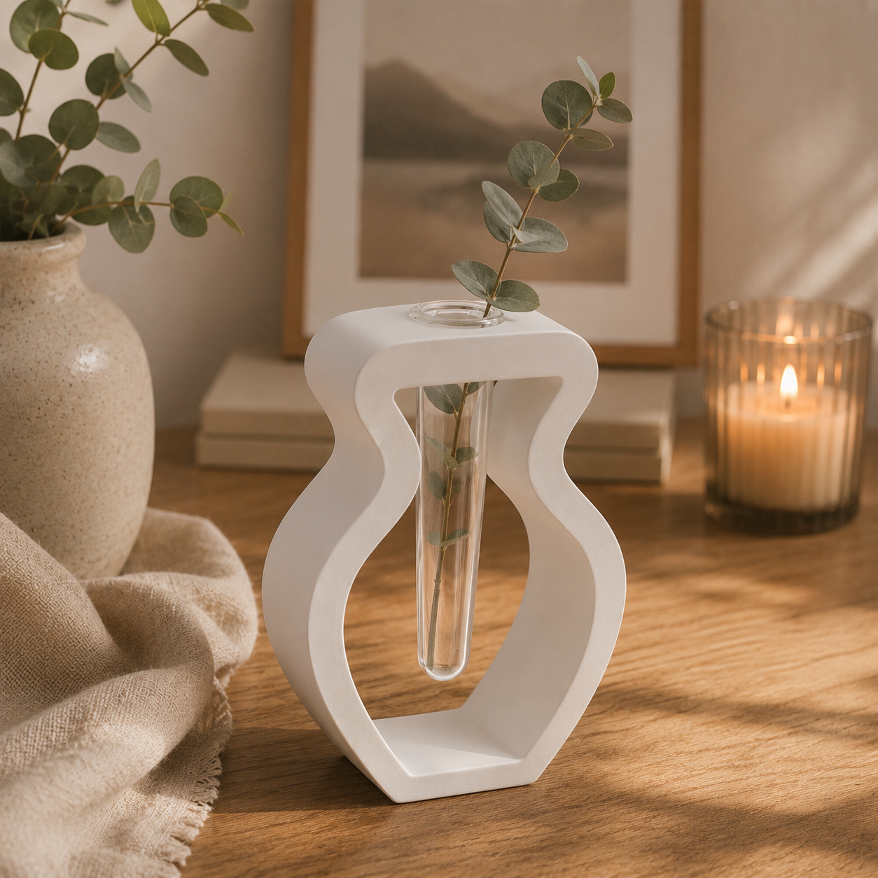 Geometrische Vase mit Glasröhrchen – Moderne Eleganz für Dein Zuhause aus Dekogips