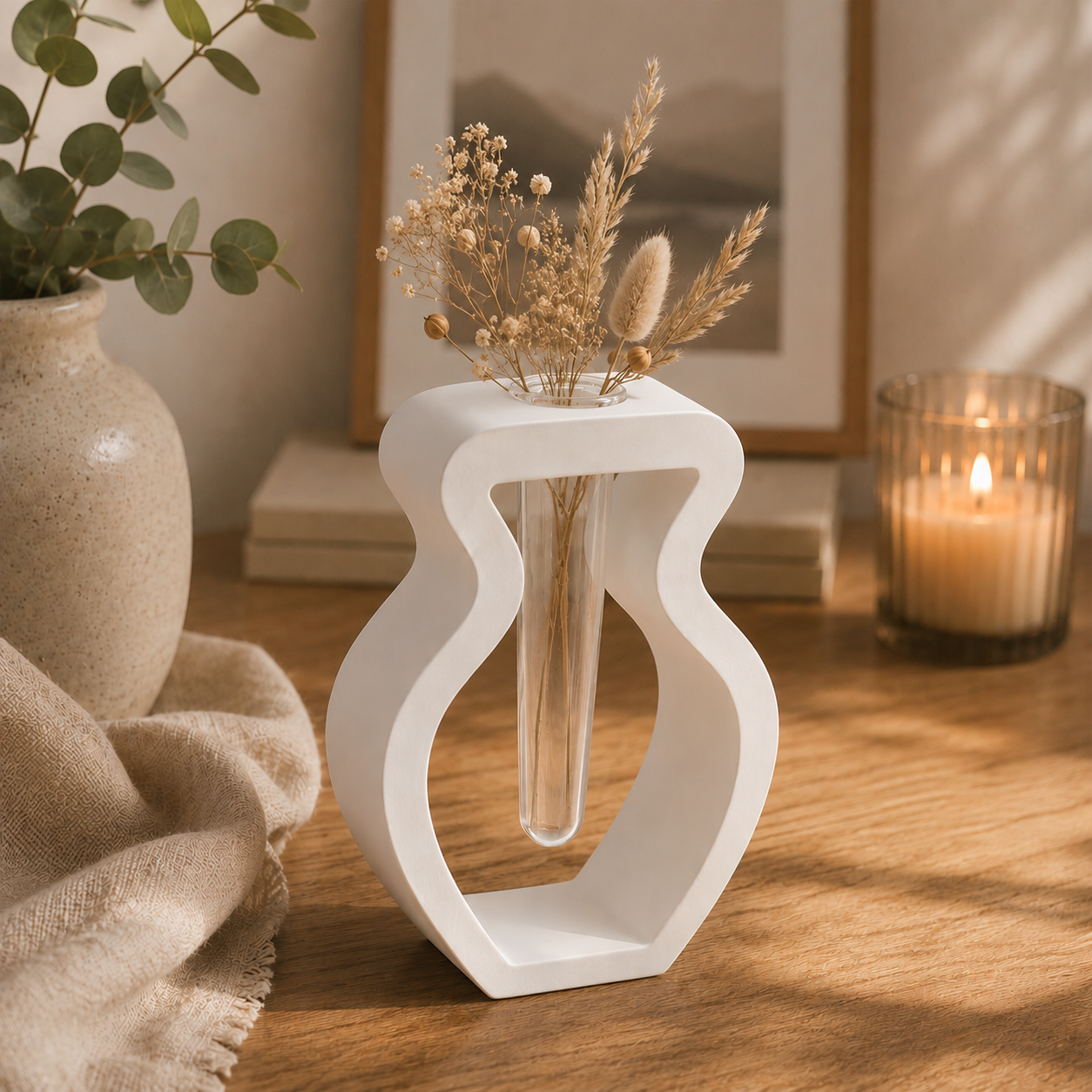 Geometrische Vase mit Glasröhrchen – Moderne Eleganz für Dein Zuhause aus Dekogips