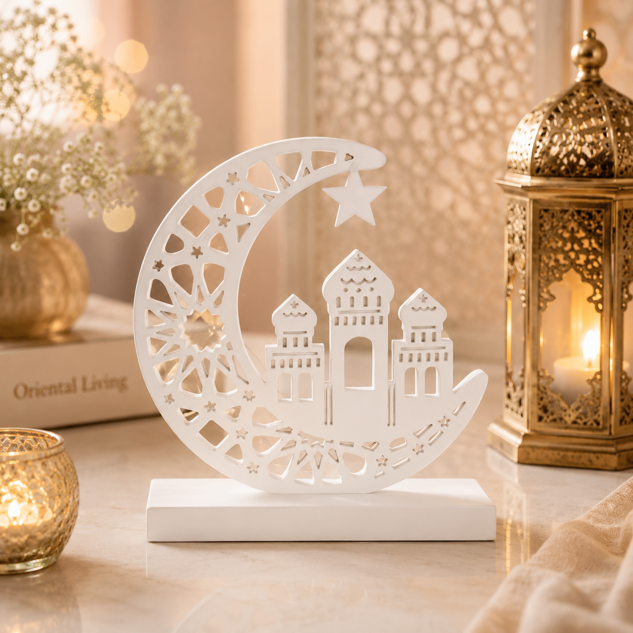 Orientalischer Mond mit Moschee – Handgefertigte Dekoration voller Magie und Licht