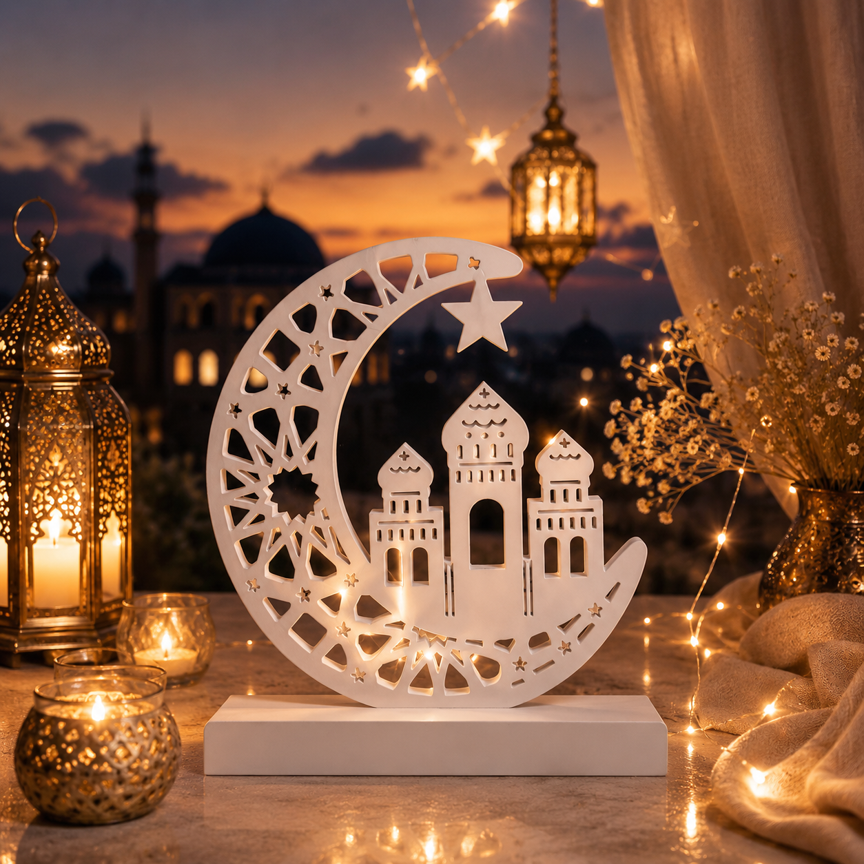 Orientalischer Mond mit Moschee – Handgefertigte Dekoration voller Magie und Licht