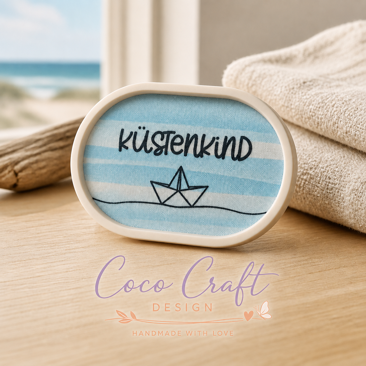 Maritime Dekoschale mit Stoffdesign oval