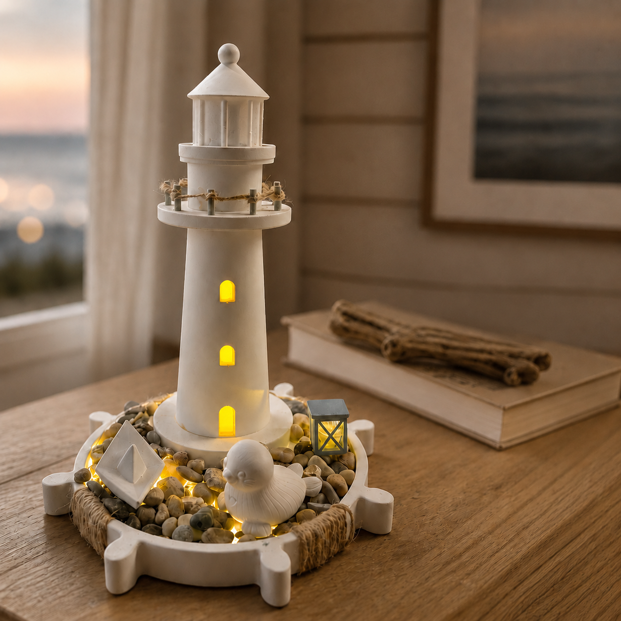 Leuchtturm-Deko aus Dekogips mit LED-Licht – Coco Craft Design